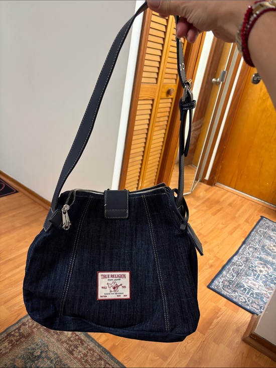 True Religion Handbags - True Religion Dark Indigo Denim Shoulder Bag with Black Strap